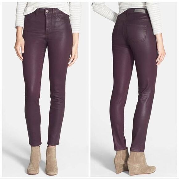 TREASURE & BOND Women’s Skinny Wax Coated Burgundy High Rise Ankle Jeans Size 32 - Picture 1 of 10